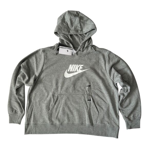 NIKE Women's Pullover Hoodie Sweatshirt Gray and White Logo Plus Size NWT - Picture 1 of 3